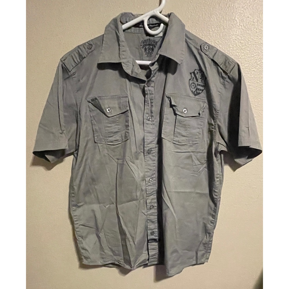 Southpole Premium Edition Gray Military Style Button‎ Up Shirt Men's XL